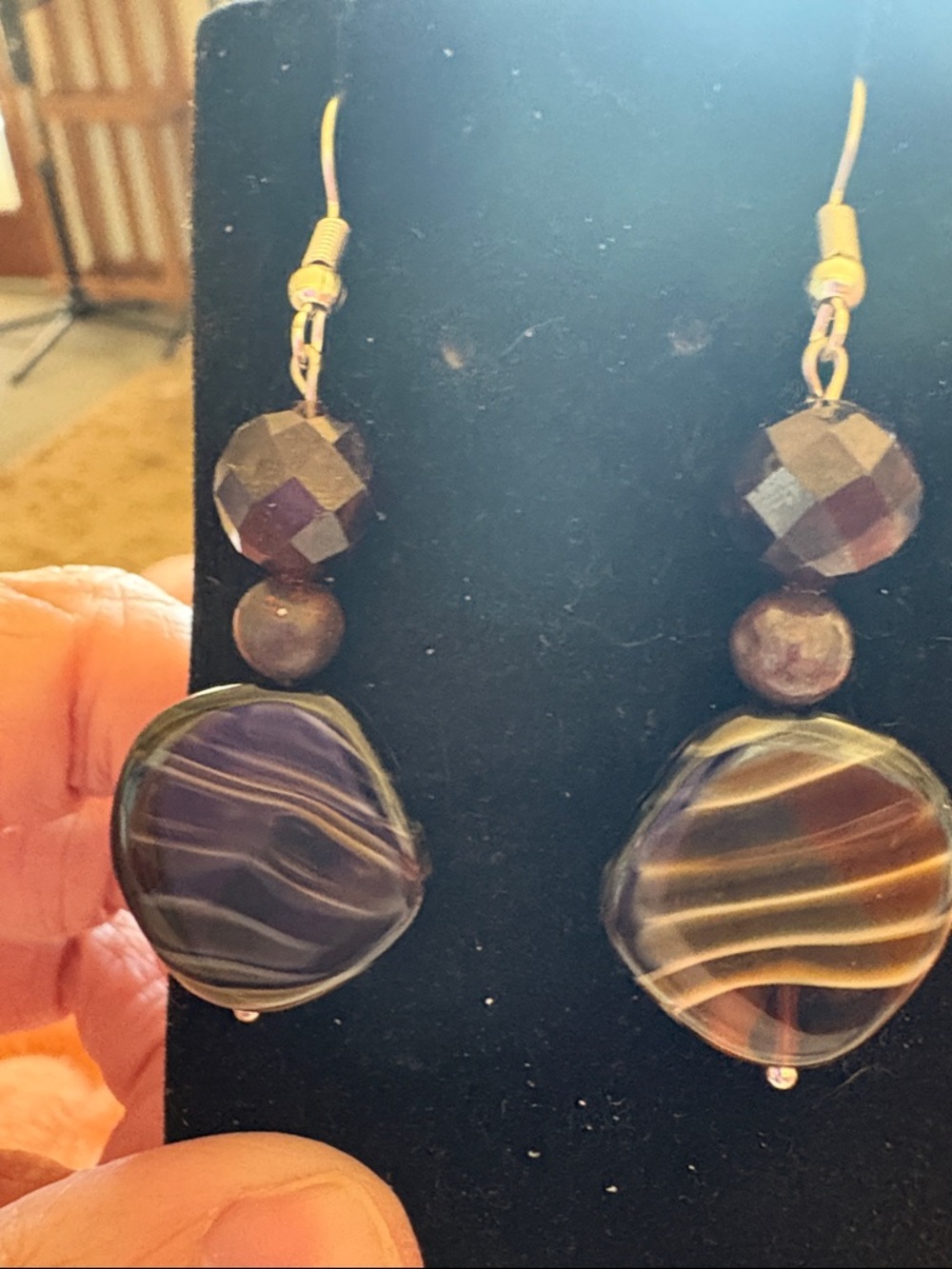 Hand Crafted Swirled Glass Drop Earrings with Faceted Ruby Beads